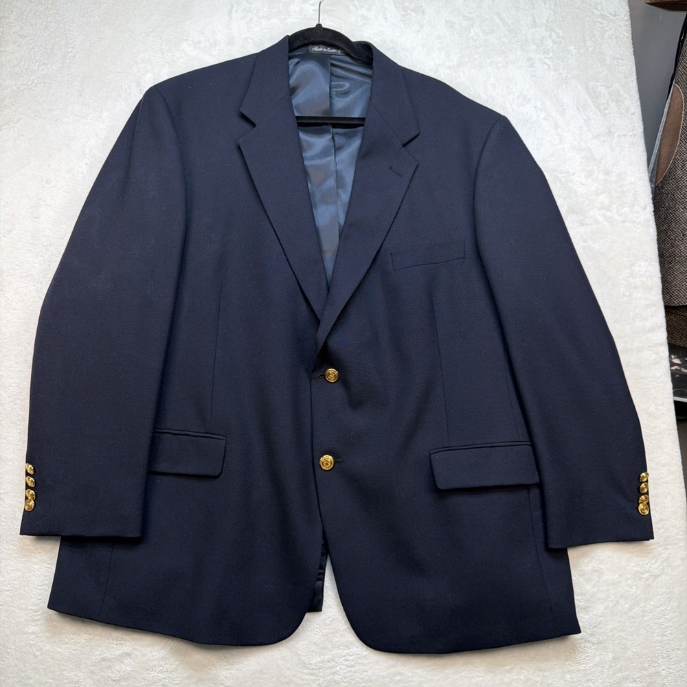 Wimbledon Of England Men's Navy Blue Wool Blend Blazer 46R Gold Button